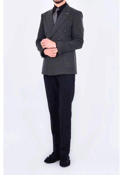 Modern Slim Fit Dar Kesim Kruvaze Erkek Viskon Ceket - KAV5251W
