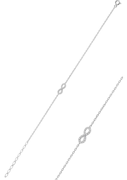 Gümüş Rodyumlu Zirkon Taşlı Gri Bileklik, 925 Ayar, Şık ve Zarif Takı