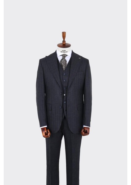 Şık ve Rahat Slim Fit Yelekli Erkek Takım Elbise - Modern Kesim Dört Mevsim - KAV1071W