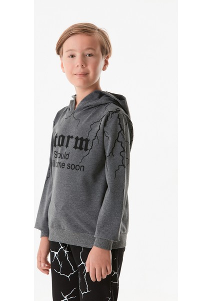 Baskılı Kapüşonlu Erkek Çocuk Sweatshirt