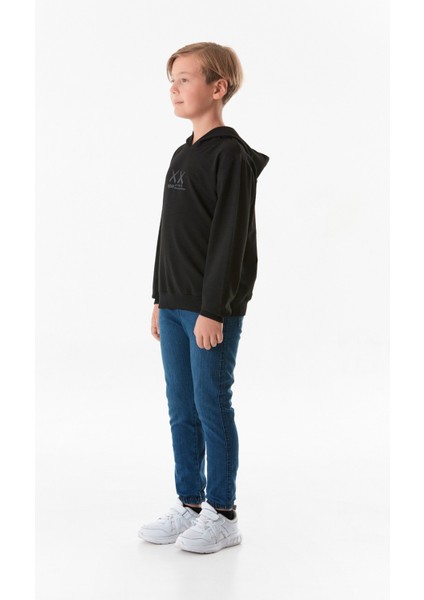 Yazı Baskılı Kapüşonlu Erkek Çocuk Sweatshirt