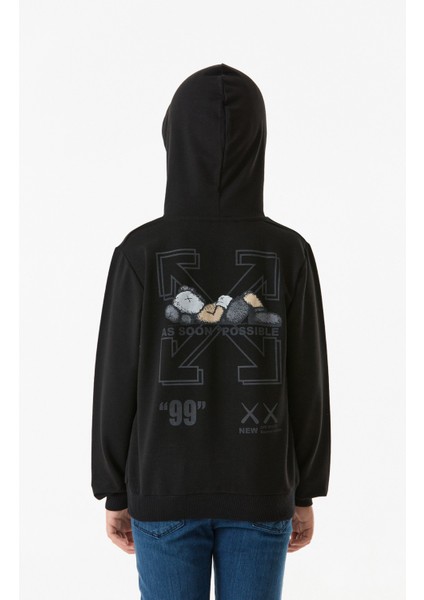 Yazı Baskılı Kapüşonlu Erkek Çocuk Sweatshirt