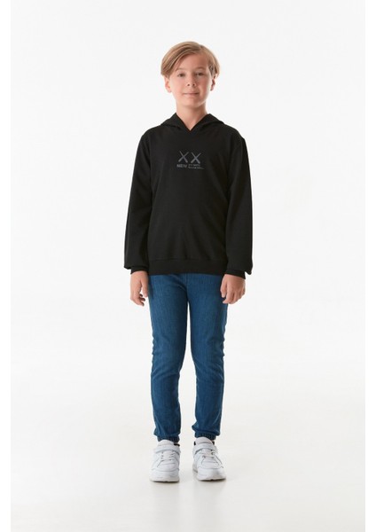 Yazı Baskılı Kapüşonlu Erkek Çocuk Sweatshirt