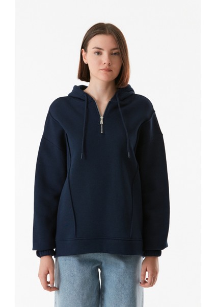 Basic Yarım Fermuarlı Kapüşonlu Sweatshirt modelleri