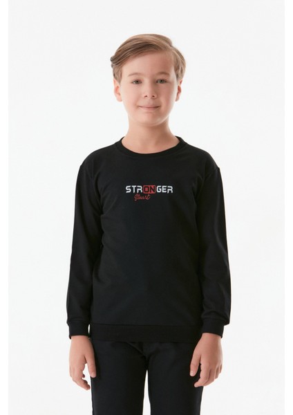 Stronger Yazı Baskılı Bisiklet Yaka Erkek Çocuk Sweatshirt