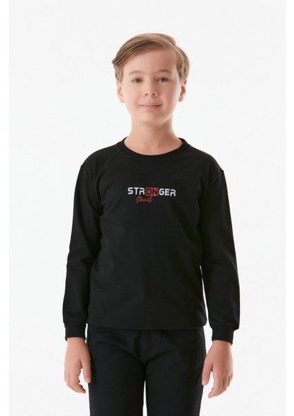 Stronger Yazı Baskılı Bisiklet Yaka Erkek Çocuk Sweatshirt indirimleri