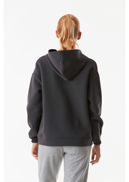 Basic Oversize Yarım Fermuarlı Kapüşonlu Sweatshirt