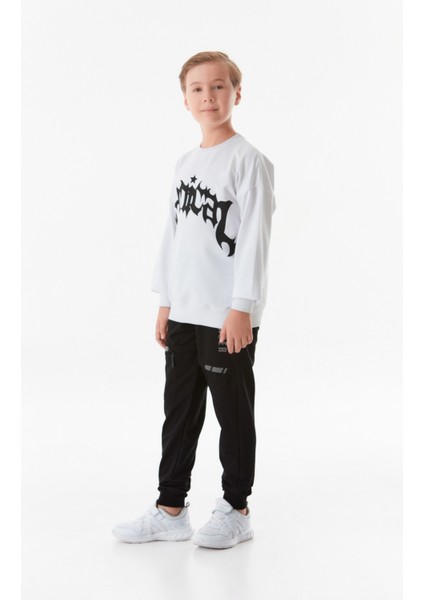 Yazı Baskılı Bisiklet Yaka Erkek Çocuk Sweatshirt