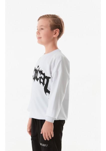 Yazı Baskılı Bisiklet Yaka Erkek Çocuk Sweatshirt