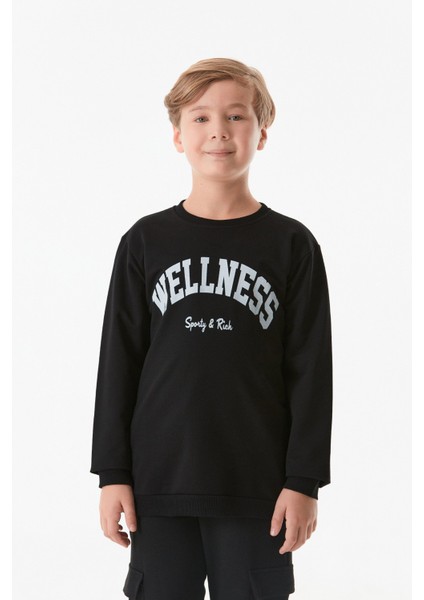 Wellnes Yazı Baskılı Erkek Çocuk Sweatshirt