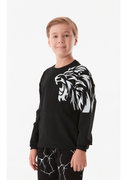 Aslan Baskılı Erkek Çocuk Sweatshirt