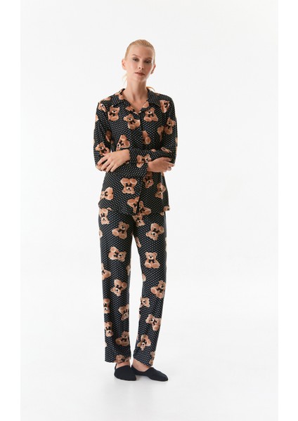 Ayıcık Desenli Gömlek Yaka Pijama Takımı fırsatları