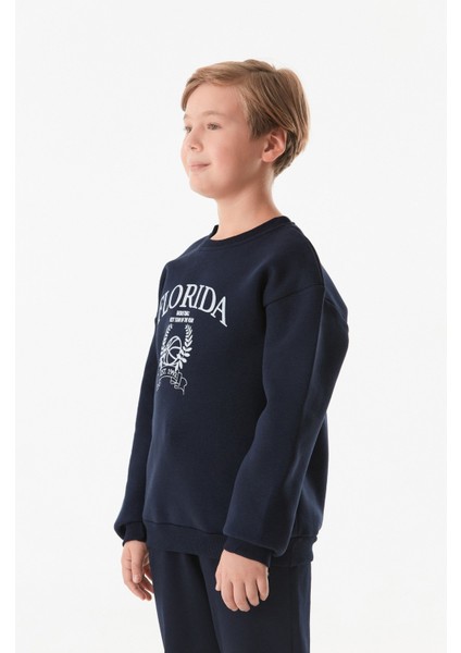 Yazı Baskılı Bisiklet Yaka Erkek Çocuk Sweatshirt fiyatları