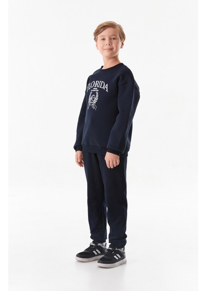 Yazı Baskılı Bisiklet Yaka Erkek Çocuk Sweatshirt modelleri