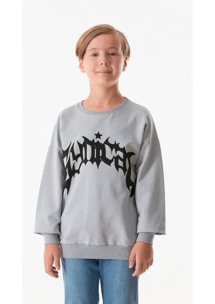 Yazı Baskılı Bisiklet Yaka Erkek Çocuk Sweatshirt