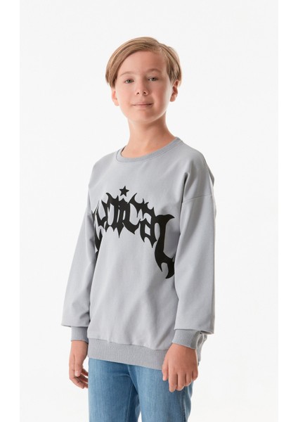 Yazı Baskılı Bisiklet Yaka Erkek Çocuk Sweatshirt