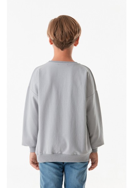 Yazı Baskılı Bisiklet Yaka Erkek Çocuk Sweatshirt