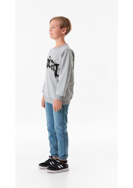 Yazı Baskılı Bisiklet Yaka Erkek Çocuk Sweatshirt