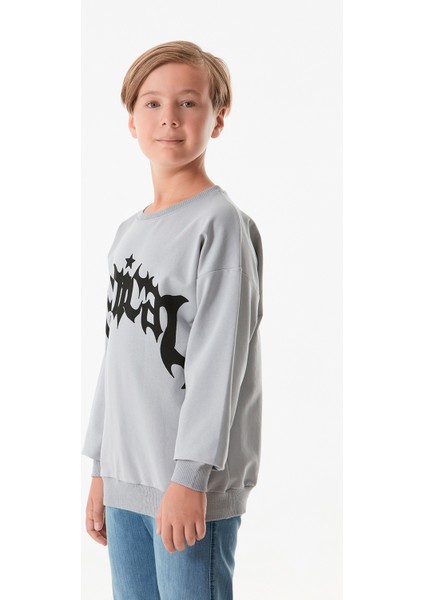 Yazı Baskılı Bisiklet Yaka Erkek Çocuk Sweatshirt