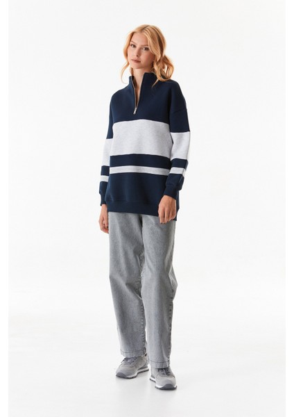 Renk Bloklu Yarım Fermuarlı Sweatshirt fiyatları