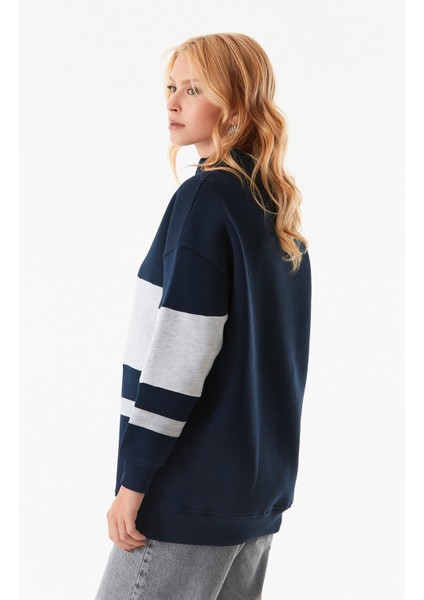 Renk Bloklu Yarım Fermuarlı Sweatshirt modelleri