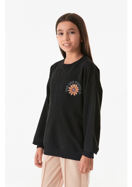 Önü ve Arkası Baskılı Kız Çocuk Sweatshirt