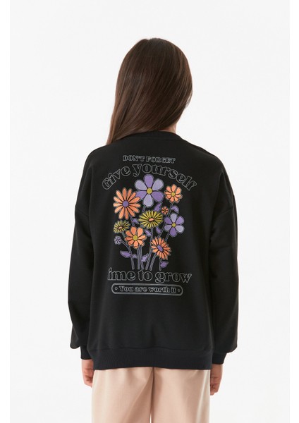 Önü ve Arkası Baskılı Kız Çocuk Sweatshirt