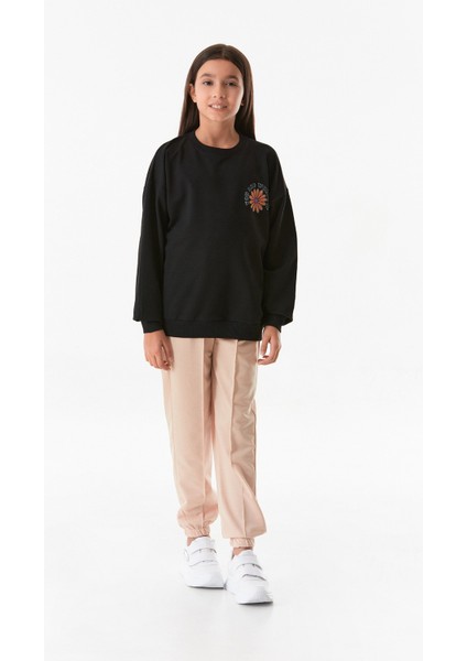Önü ve Arkası Baskılı Kız Çocuk Sweatshirt