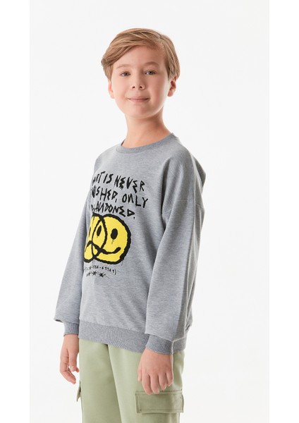 Baskılı Bisiklet Yaka Erkek Çocuk Sweatshirt