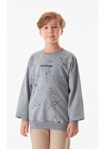Yazı Baskılı Bisiklet Yaka Erkek Çocuk Sweatshirt