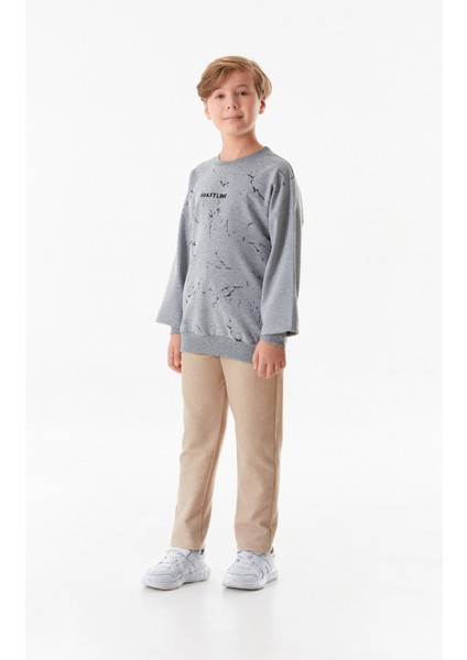 Yazı Baskılı Bisiklet Yaka Erkek Çocuk Sweatshirt fiyatları