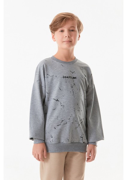 Yazı Baskılı Bisiklet Yaka Erkek Çocuk Sweatshirt modelleri