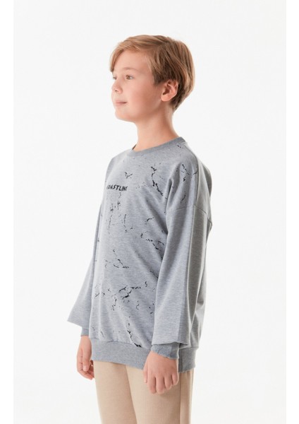 Yazı Baskılı Bisiklet Yaka Erkek Çocuk Sweatshirt fırsatları