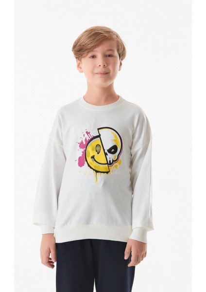 Baskılı Bisiklet Yaka Erkek Çocuk Sweatshirt