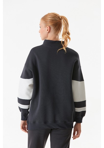 Renk Bloklu Yarım Fermuarlı Sweatshirt modelleri