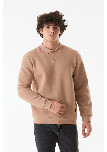 Basic Polo Yaka Düğmeli Sweatshirt