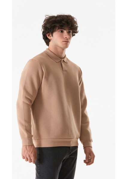 Basic Polo Yaka Düğmeli Sweatshirt