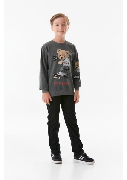 Ayıcık Baskılı Erkek Çocuk Sweatshirt