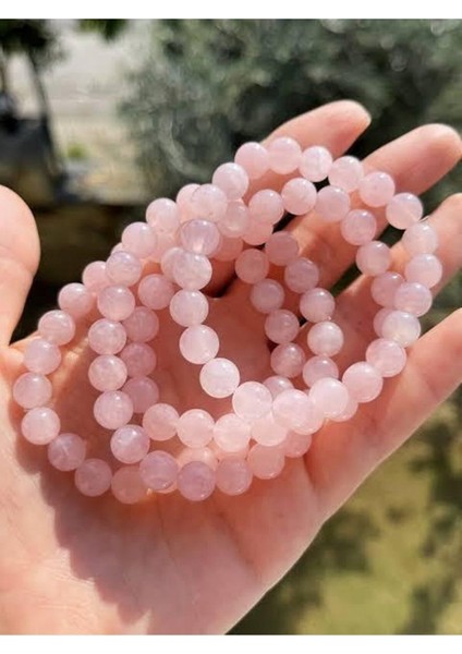 Doğal Taş Pembe Kuvars Bileklik, Aşk ve Şans İçin Güzel Takı
