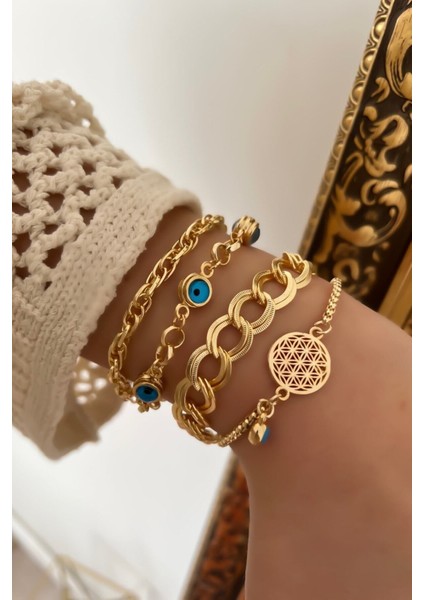 Altın renkli pirinç yaşam bileklik kombini, şık ve zarif tasarım, TR üretimi