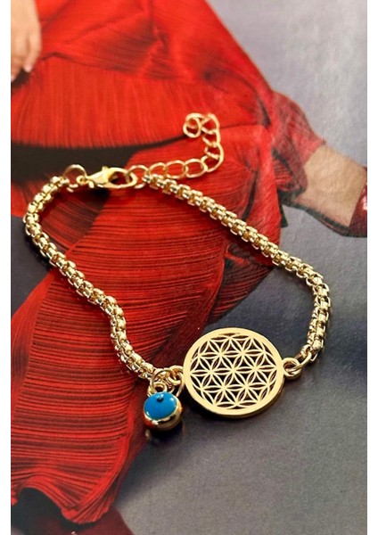 Altın renkli pirinç yaşam bileklik kombini, şık ve zarif tasarım, TR üretimi indirimleri