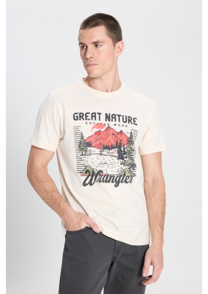 Regular Fit Normal Kesim Bisiklet Yaka %100 Pamuk Haki Tişört