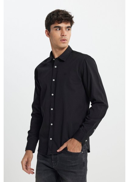 Regular Fit Normal Kesim %100 Pamuk Mavi Uzun Kollu Gömlek