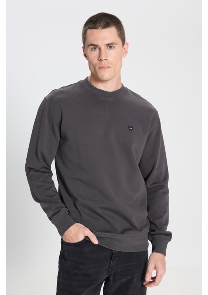 Regular Fit Normal Kesim Bisiklet Yaka Soluk Siyah Sweatshirt