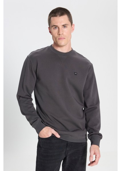 Regular Fit Normal Kesim Bisiklet Yaka Soluk Siyah Sweatshirt