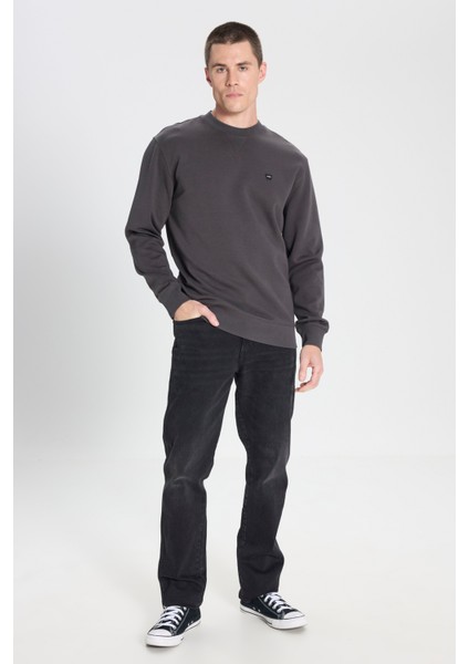 Regular Fit Normal Kesim Bisiklet Yaka Soluk Siyah Sweatshirt