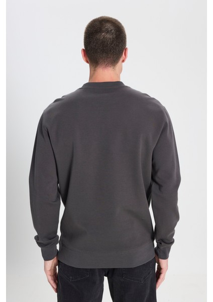 Regular Fit Normal Kesim Bisiklet Yaka Soluk Siyah Sweatshirt