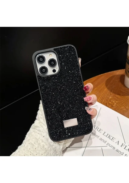 iPhone 16 Pro Uyumlu Kılıf Swarovski Taşlı Star Glitter Silikon Kılıf Siyah