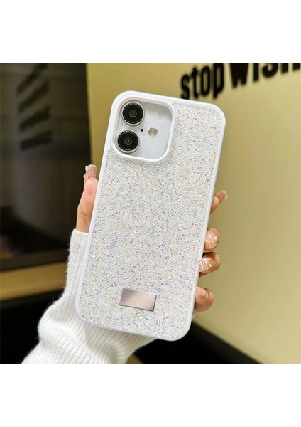 iPhone 16 Plus Uyumlu Kılıf Swarovski Taşlı Star Glitter Silikon Kılıf Beyaz