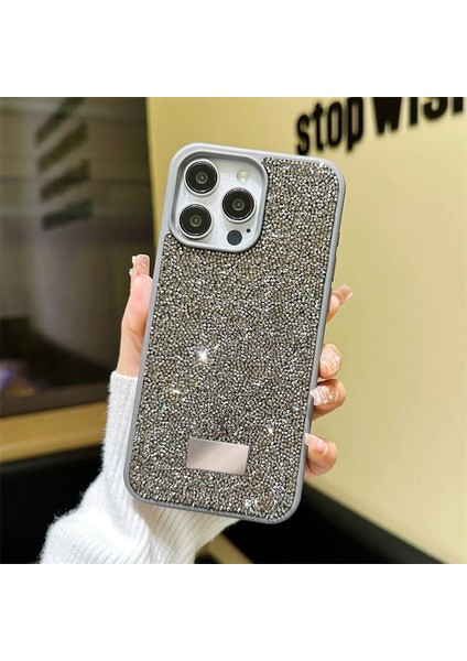 iPhone 16 Pro Max Uyumlu Kılıf Swarovski Taşlı Star Glitter Silikon Kılıf Gri